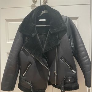 Women's Black Faux Shearling Moto Jacket (Large)